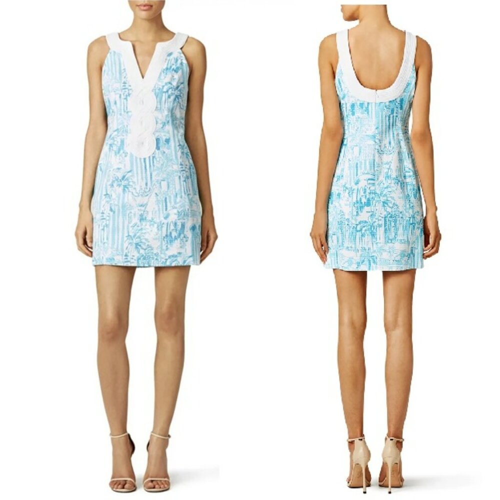 Lilly Pulitzer Blue White La Via Loca Valli Shift Dress Sz 6